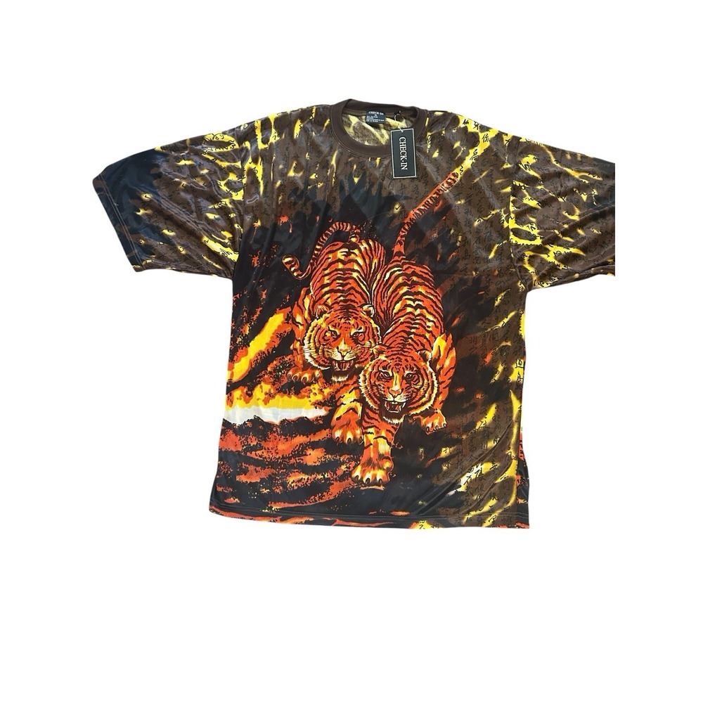 NWT Check-In Mens XL Tiger Print Jersey Short Sleeve